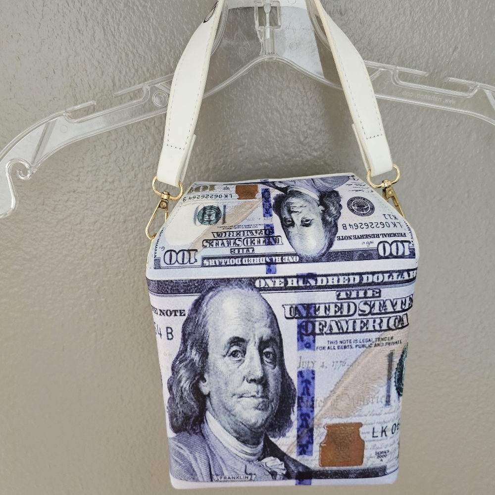 Womens Girls Hundred Dollar Bill Money Theme Novelty Satchel Purse Crossbody Clu